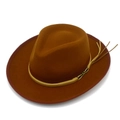 Brown wool felt fedora hat with tassel band and vintage buckle for men and women - Coffee