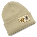 Bonnet en maille beige avec écusson d'ours, chapeau d'hiver chaud pour hommes et femmes - Poche zippée