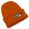 Burnt orange knit beanie with colorful PEACE letter embroidery for winter warmth - Caramel color