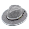 Classic melange grey wool fedora hat with double bands and a gold metal buckle - Gray