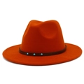 Classic orange wide brim wool fedora hat with turquoise studs on a brown band - One Size / Dark Orange