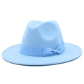 Hellblauer Fedora-Hut mit breiter Krempe und passender Ripsbandschleife für Damen - Hellblau
