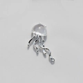 Resin jellyfish charm with silver metal tentacles and double hanging loops for DIY jewelry - White