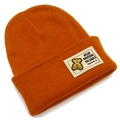 Bonnet en tricot caramel pour hommes et femmes avec texture côtelée et logo d'ours mignon - Couleur caramel