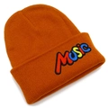 Orange knitted music beanie with colorful embroidered letters for winter hip-hop style - Caramel color