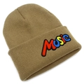 Khaki Music letter embroidered knit beanie hat with thick ribbed texture for street style - Khaki