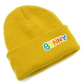 Yellow winter knit beanie with colorful BUNNY embroidery and classic cuffed design - Yellow