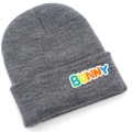 Grey knitted beanie featuring colorful BUNNY embroidery for autumn and winter warmth - Marl Grey