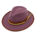Purple wool felt wide brim fedora hat with brown decorative band and tassel detail - Light Purple