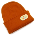 Bonnet en maille orange vif avec écusson brodé CUTE DAY et texture côtelée épaisse - Couleur caramel