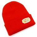 Berretto in maglia rossa Cute Day per uomo e donna con toppa ricamata e design morbido - Rosso
