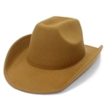 Classic khaki felt cowboy hat with wide rolled brim and fedora top style - Khaki