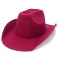 Detail view of the rose red felt fedora showing the high crown and curved western brim - Burgundy