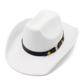 Detailed macro view of white wool felt cowboy hat with black studded decorative band - One Size / White