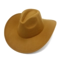 Detail view of the wide brim and dented crown of this camel felt western cowboy hat - One Size / Khaki