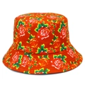 Omkeerbare vissershoed met traditionele Chinese bloemenprint in levendig rood - Rood