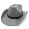 Detail of light gray wool cowboy hat with black leather band and gold metal studs - One Size / Gray