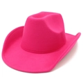 Detail view of the hot pink felt texture and curved brim of this western cowboy hat - Rose Red