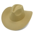 Close-up of khaki felt western cowboy hat with curved brim and classic crown indent details - One Size / Camel