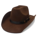 Detail of dark brown wool cowboy hat with leather band and golden metal studs - One Size / Coffee
