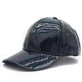 Macro shot of glossy black patent leather baseball cap with reflective shiny surface - One Size / Black