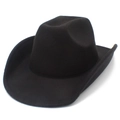 Close-up of black felt wool cowboy hat with curved brim and indented crown detail - Black