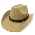 Classic camel wool felt western cowboy hat with black leather band and gold metal buckle - One Size / Camel