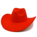 Detail view of the red wool felt western cowboy hat showing curved brim and stitching - One Size / Red