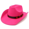 Close-up of magenta wool felt cowboy hat with gold rivets and black decorative band - One Size / Rose Red