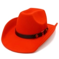 Detail of orange wool felt cowboy hat with black decorative band and gold metal hardware - One Size / Red