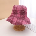 Cappello da pescatore rosa a quadri sfrangiati tesa larga protezione solare viaggio esterno - Quadri Rosa Forte