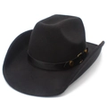 Detailed close-up of a black wool cowboy hat featuring a leather band with gold rivets - One Size / Black