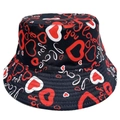 Fashionable black bucket hat with red heart prints and I love you text for couples - Black I Love You Heart (Style 7)