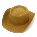 Detailed macro view of the spiral woven straw texture and creased crown on a cowboy hat - One Size / Khaki