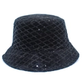 Chapeau bob noir à paillettes avec motif en losange et finition brillante pour femme - Taille unique / Noir