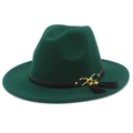 Λεπτομέρεια σκούρο πράσινο καπέλο fedora με μαύρη δερμάτινη ζώνη και χρυσές αγκράφες φούντας - Σκούρο Πράσινο