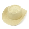 Detail of beige straw cowboy hat showing textured weave and classic upturned brim - One Size / Beige