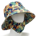 Floral sun hat with neck flap and face mask for UV protection in navy blue and yellow - One Size / Blue
