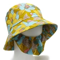 Women's UV protection sun hat with floral pattern and neck flap for outdoor cycling - One Size / Yellow