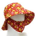 Red floral sun hat set with wide brim and matching face neck mask for UV protection - One Size / Red