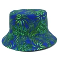 Bob réversible bleu roi avec imprimé tropical de feuilles pour protection solaire d'été - Bleu