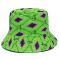Detail of green bucket hat with purple diamond pattern and cute cartoon rabbit print - One Size / Fluorescent Green Diamond Rabbit (BS272)