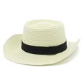 Chapeau de plage respirant en paille crème avec ruban noir pour protection solaire et vacances - Blanc Cassé