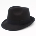 Detail of classic black wool fedora with grosgrain ribbon and smooth felt texture - One Size / Black