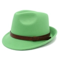 Detail of mint green fedora hat featuring a brown embossed floral faux leather band - One Size / Green