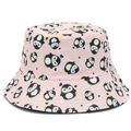 Sombrero de pescador rosa claro con lindo patrón de pingüino y ala con costura reforzada - Estampado de Pingüino (BS270) / Rosa