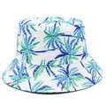Dettaglio della stampa a palma tropicale sulla trama del cappello a secchiello - Taglia unica / Bianco