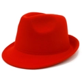 Classic red wool felt fedora hat with pinched crown and structured brim for men and women - One Size / Red