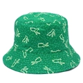 Green cartoon bunny print bucket hat for sun protection in a fresh spring style - One Size / Bright Green Scroll Rabbit (BS273)