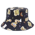 Sombrero de pescador negro con estampados de osos y arcoíris para un look solar con estilo - Estampado de Oso de Peluche (BS274) / Negro